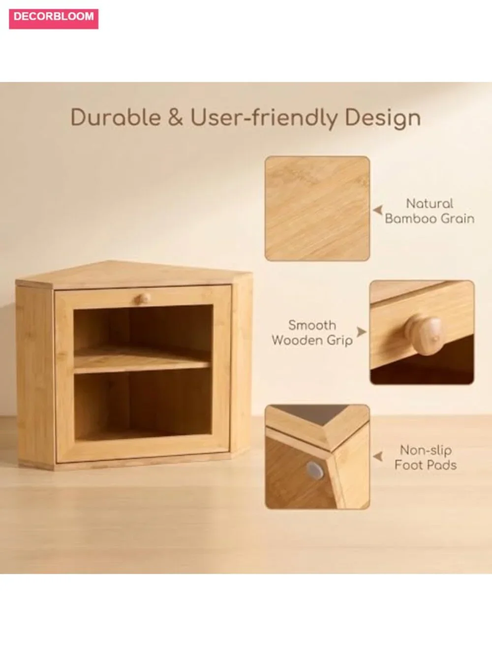 Bamboo Corner Bread Box, 2-Tier Kitchen Countertop Storage, Farmhouse Bread